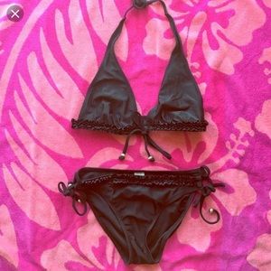 Rampage black ruffle bikini with gold beading